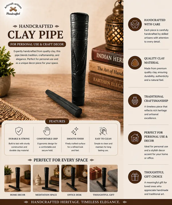 Black_Handcrafted_Clay_Décor_Pipe_With_Intricate_Carvings