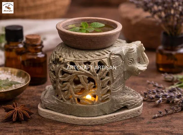 Brown_Handcrafted_Elephant_Oil_Burner_And_Aroma_Diffuser_Soapstone_Incense_Holder