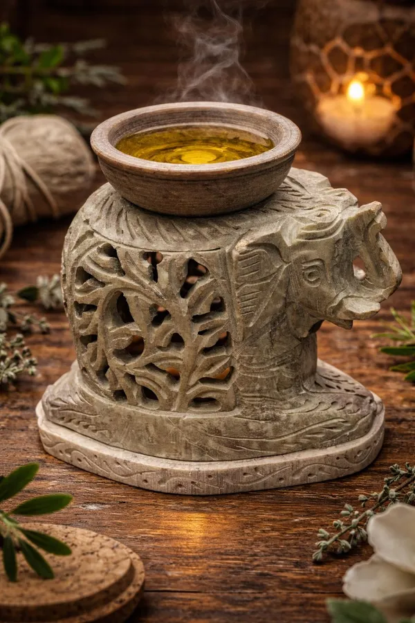 Brown_Handcrafted_Elephant_Oil_Burner_And_Aroma_Diffuser_Soapstone_Incense_Holder