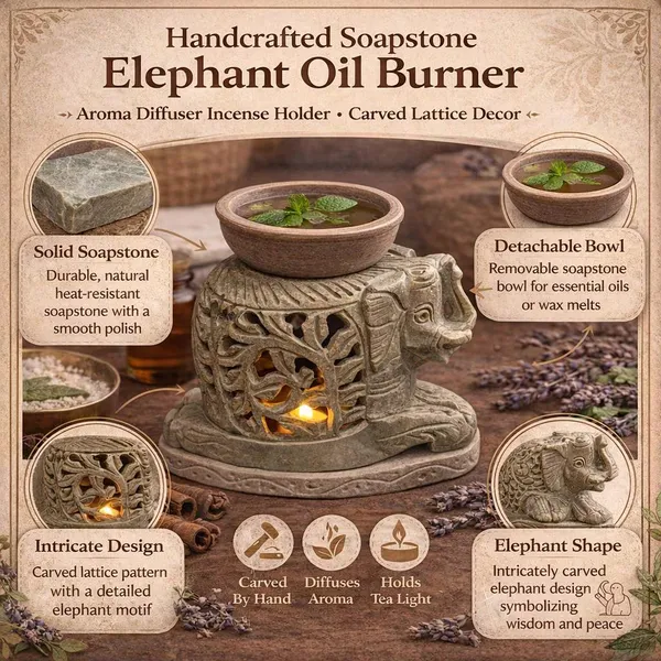Brown_Handcrafted_Elephant_Oil_Burner_And_Aroma_Diffuser_Soapstone_Incense_Holder