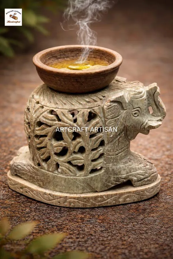 Brown_Handcrafted_Elephant_Oil_Burner_And_Aroma_Diffuser_Soapstone_Incense_Holder