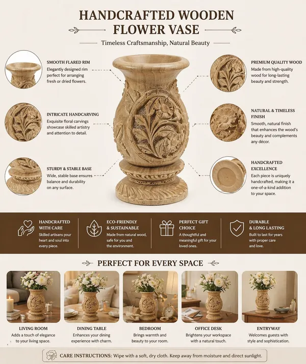 Hand_Carved_Wooden_Flower_Vase_with_Floral_Design_|_Rustic_Handmade_Wooden_Vase_|_Decorative_Table_Centerpiece_|_Artisan_Home_Decor_Gift