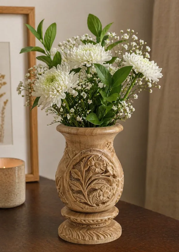 Hand_Carved_Wooden_Flower_Vase_with_Floral_Design_|_Rustic_Handmade_Wooden_Vase_|_Decorative_Table_Centerpiece_|_Artisan_Home_Decor_Gift