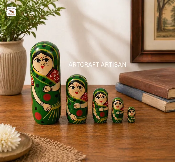 Wooden_Green_Painted_Indian_Lady_Doll