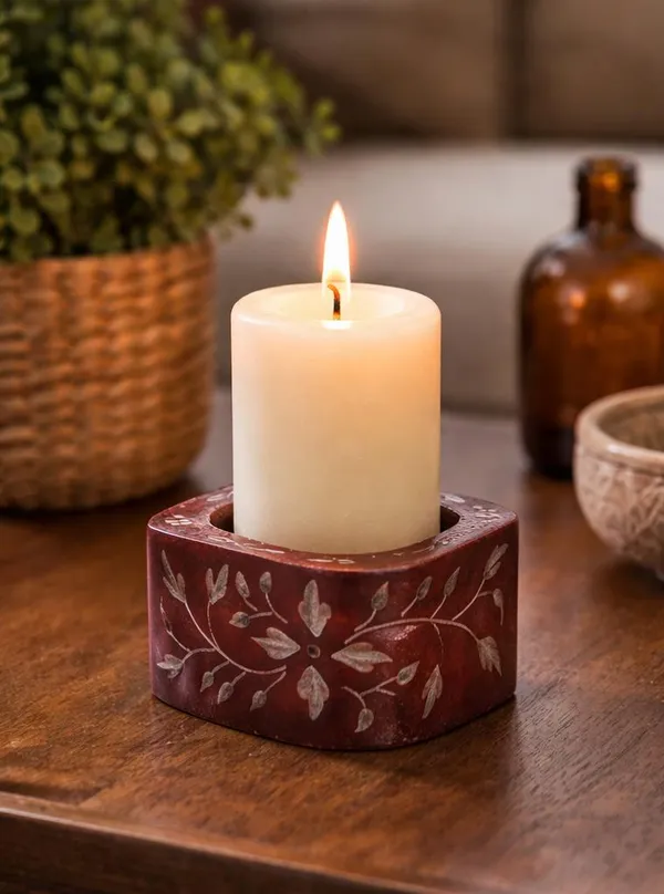 Stone_Red_Painted_Candle_holder
