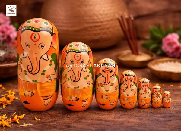 Golden_Handcrafted_Ganesha_Matryoshka_Nesting_Dolls_Set_5_Pcs_in_1_Set