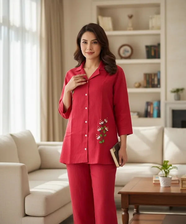 Red_Smart_Casual_Co_Ord_Set_For_Women_And_Girls_|_Day_Out_Wear