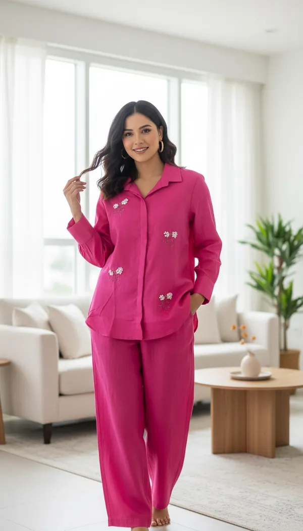 Pink_Cotton_Solid_Co_Ord_Set_For_Women_And_Girls_|_Minimalist_Style