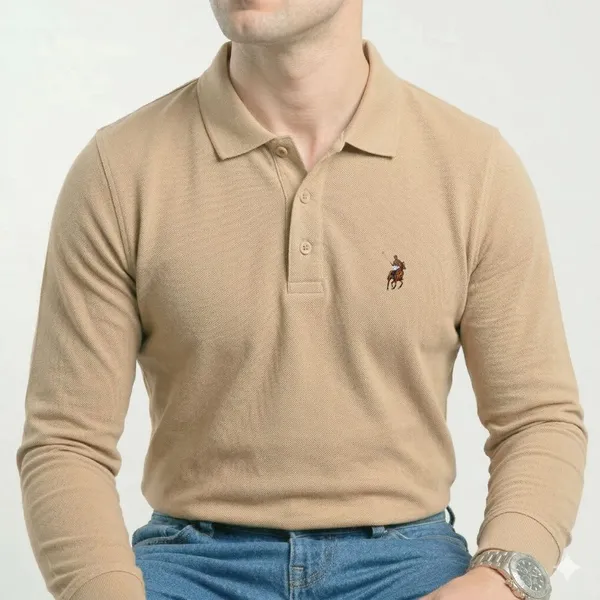 Beige_Cotton_Custom_Slim_Fit_Full_Sleeves_Polo_Shirt_For_Men