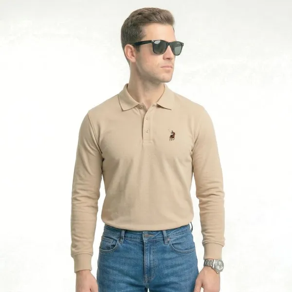Beige_Cotton_Custom_Slim_Fit_Full_Sleeves_Polo_Shirt_For_Men