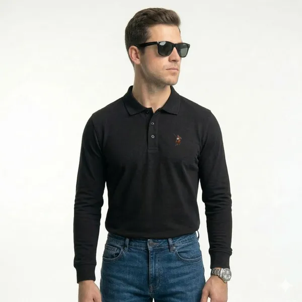 Black_Cotton_Custom_Slim_Fit_Full_Sleeves_Polo_Shirt_For_Men