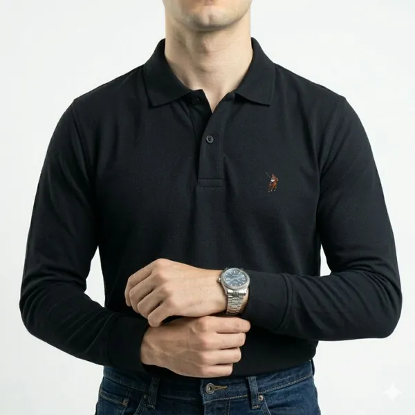 Black_Cotton_Custom_Slim_Fit_Full_Sleeves_Polo_Shirt_For_Men