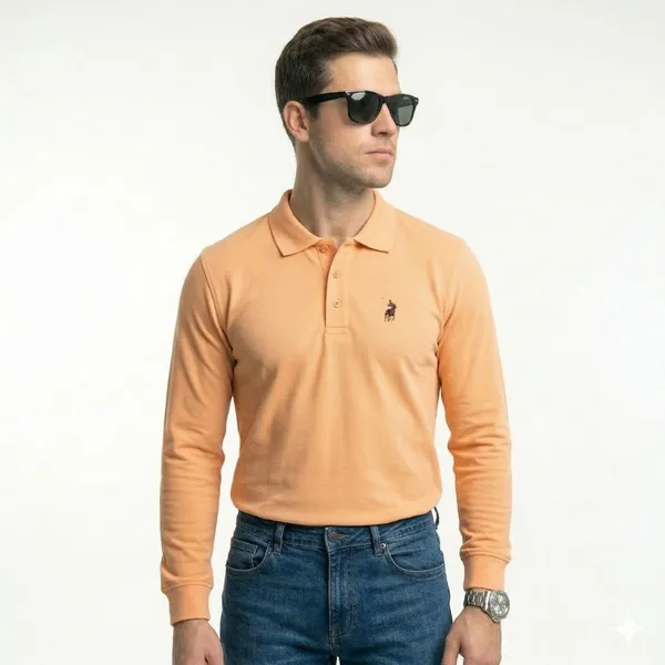Orange_Cotton_Custom_Slim_Fit_Full_Sleeves_Polo_Shirt_For_Men