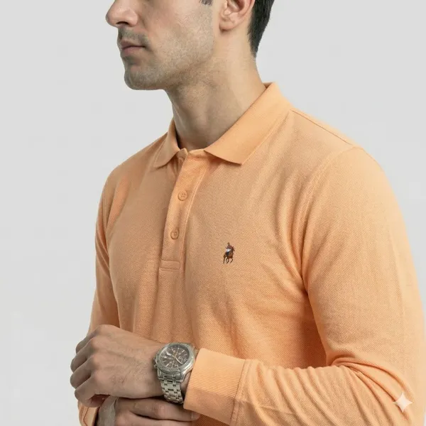 Orange_Cotton_Custom_Slim_Fit_Full_Sleeves_Polo_Shirt_For_Men