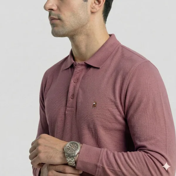 Poloshique_Mauve_Cotton_Custom_Slim_Fit_Full_Sleeves_Polo_Shirt_For_Men