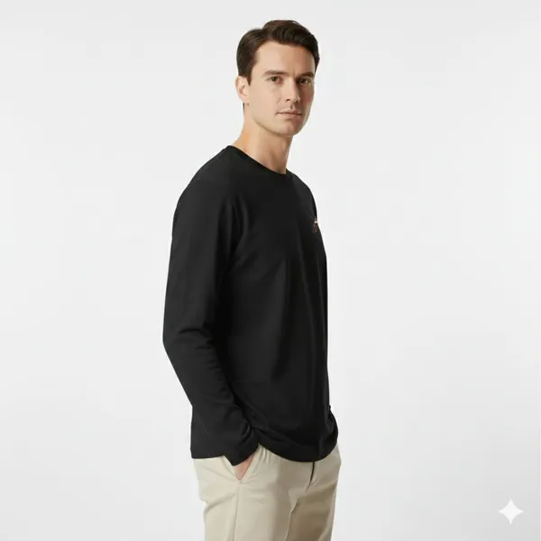 Black_Cotton_Loose_Fit_Full_Sleeves_Round_Neck_T_Shirt_For_Men