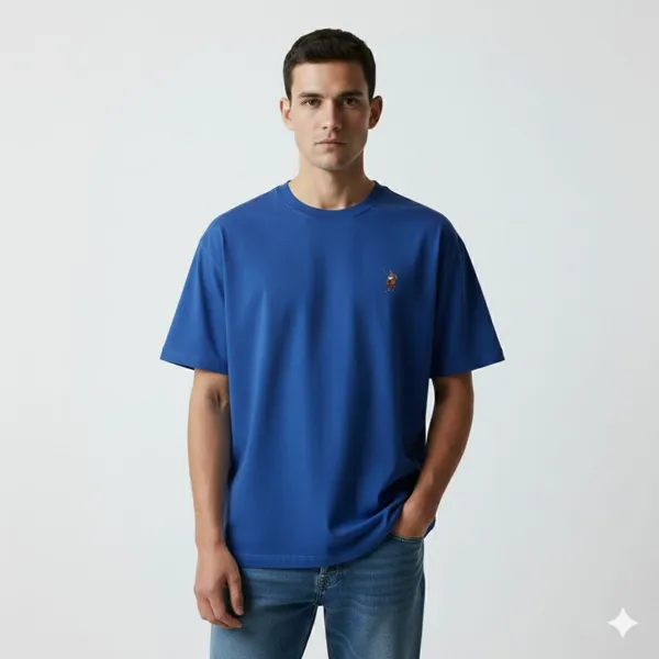 Royal_Blue_Cotton_Oversized_Heavyweight_Ribbed_Crewneck_Straight_T_Shirt_For_Men