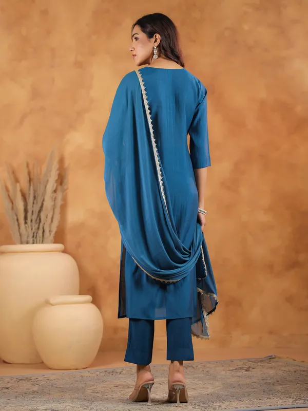 Blue_Chanderi_Chanderi_Kurti_Pant_Dupatta_Set_For_Women
