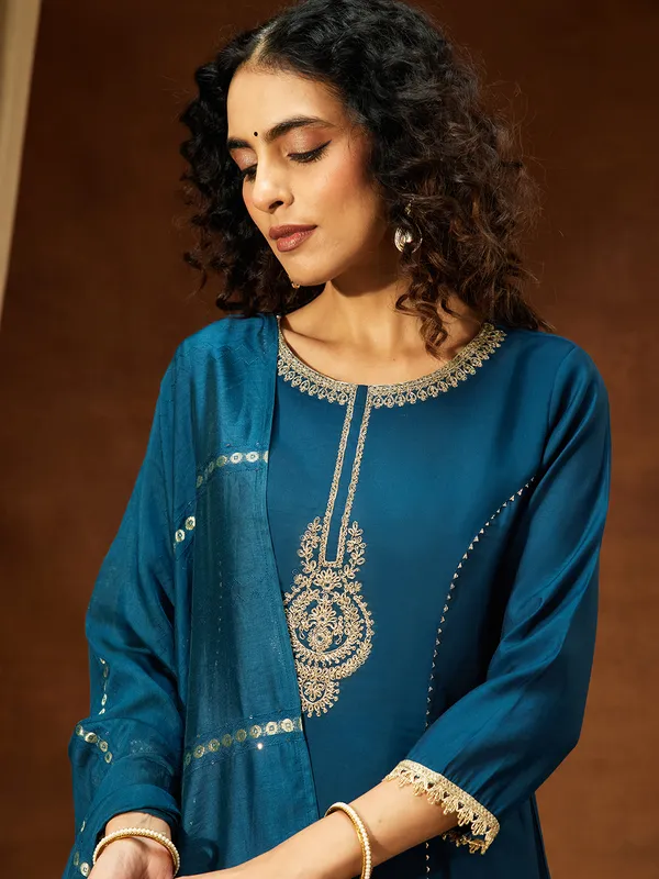 Blue_Chanderi_Kurta_Pant_Set_For_Women