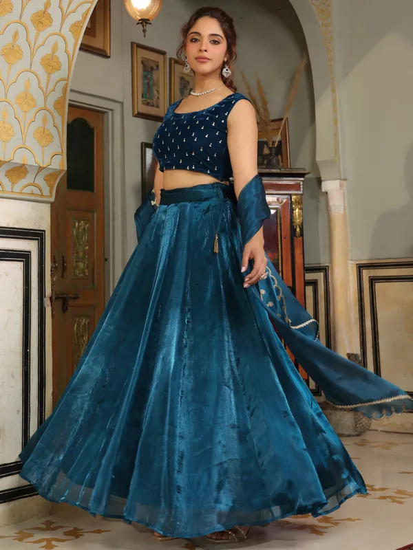 Blue_Cotton_Blend_Lehenga_Choli_Set_For_Women