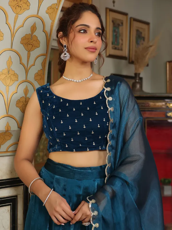 Blue_Cotton_Blend_Lehenga_Choli_Set_For_Women