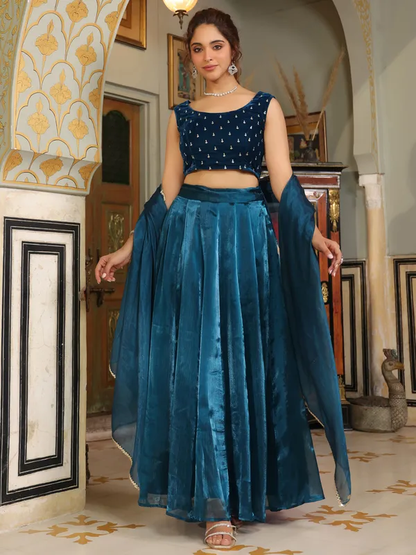 Blue_Cotton_Blend_Lehenga_Choli_Set_For_Women
