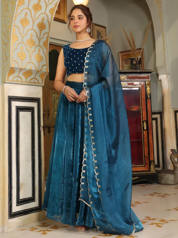 Blue_Cotton_Blend_Lehenga_Choli_Set_For_Women