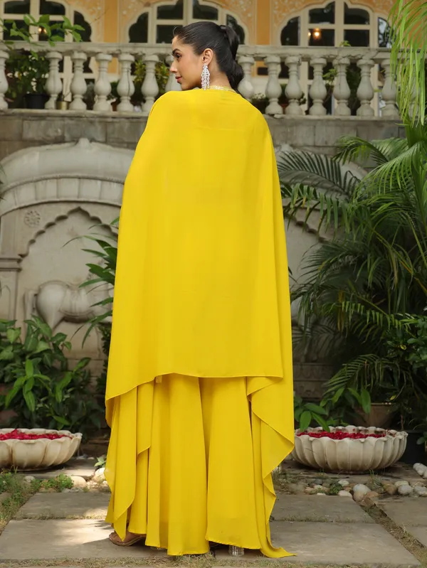 Yellow_Cotton_Blend_Embellished_Crop_Top_With_Palazzo_&_Cape_Set_For_Women
