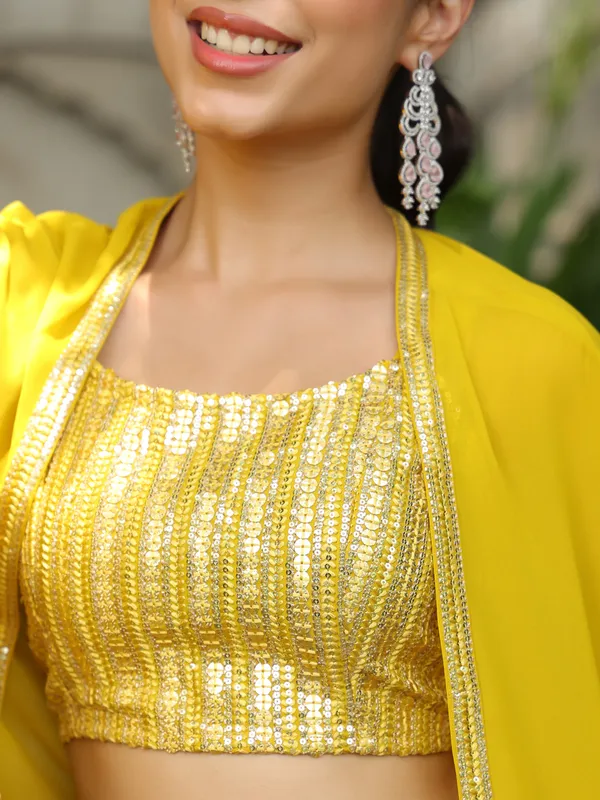 Yellow_Cotton_Blend_Embellished_Crop_Top_With_Palazzo_&_Cape_Set_For_Women