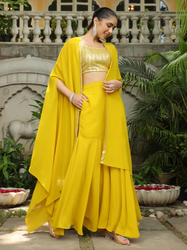 Yellow_Cotton_Blend_Embellished_Crop_Top_With_Palazzo_&_Cape_Set_For_Women