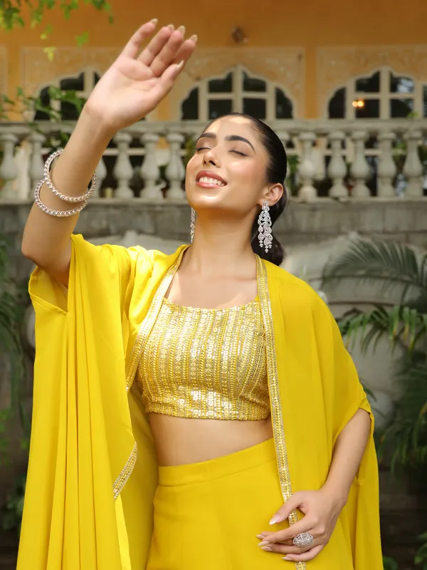Yellow_Cotton_Blend_Embellished_Crop_Top_With_Palazzo_&_Cape_Set_For_Women