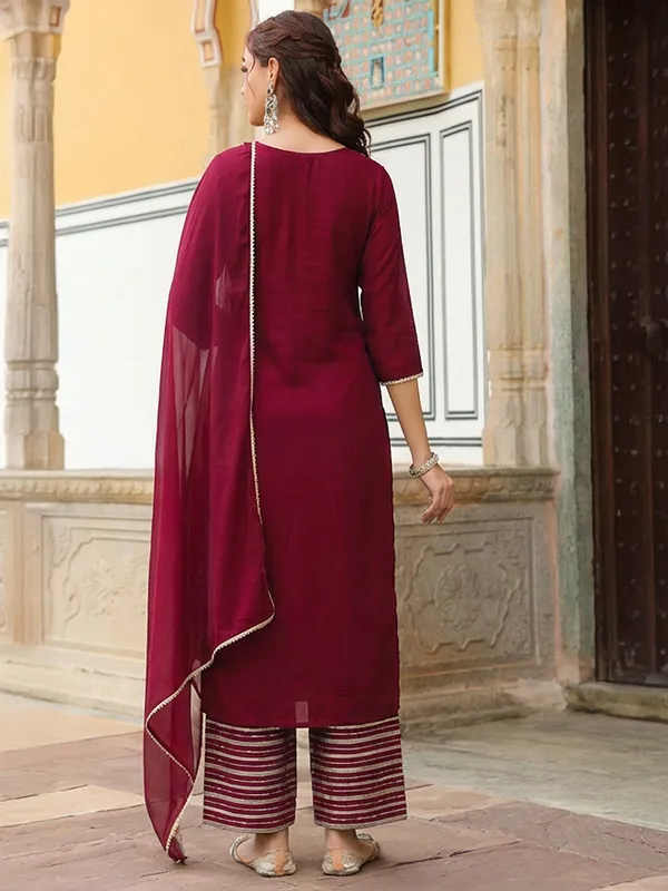 Maroon_Chanderi_Kurta_Palazzo_Dupatta_Set_For_Women