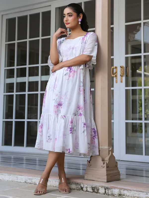 White_Cotton_Blend_Floral_Printed_Fit_&_Flare_Ethnic_Dress_For_Women