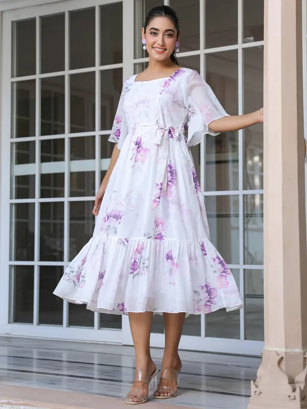 White_Cotton_Blend_Floral_Printed_Fit_&_Flare_Ethnic_Dress_For_Women
