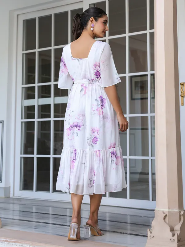 White_Cotton_Blend_Floral_Printed_Fit_&_Flare_Ethnic_Dress_For_Women
