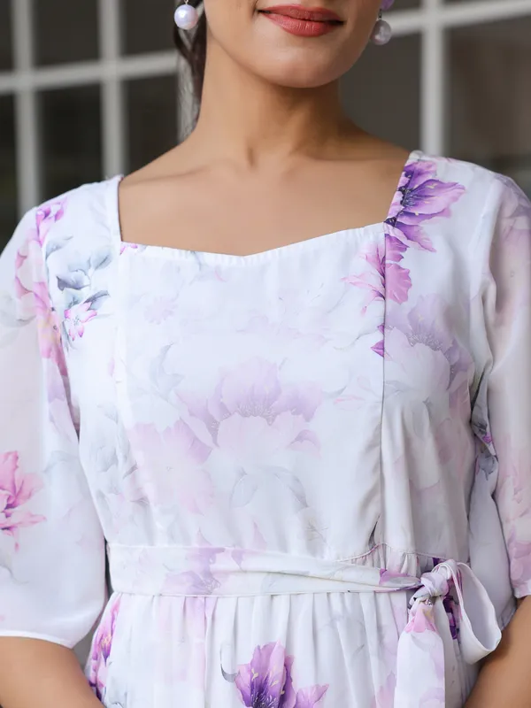 White_Cotton_Blend_Floral_Printed_Fit_&_Flare_Ethnic_Dress_For_Women