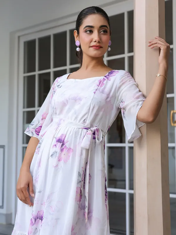 White_Cotton_Blend_Floral_Printed_Fit_&_Flare_Ethnic_Dress_For_Women