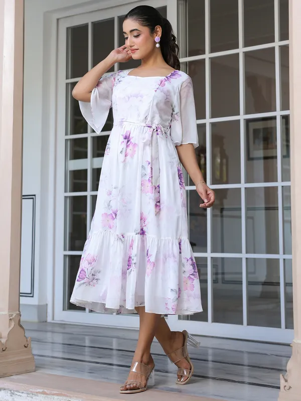 White_Cotton_Blend_Floral_Printed_Fit_&_Flare_Ethnic_Dress_For_Women