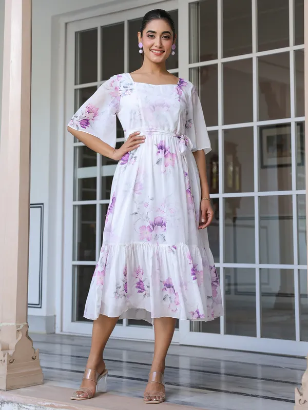 White_Cotton_Blend_Floral_Printed_Fit_&_Flare_Ethnic_Dress_For_Women
