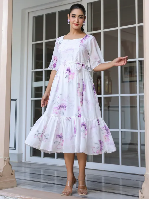 White_Cotton_Blend_Floral_Printed_Fit_&_Flare_Ethnic_Dress_For_Women