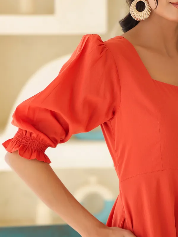 Orange_Pure_Cotton_Pure_Cotton_Solid_A_Line_Dress_For_Women
