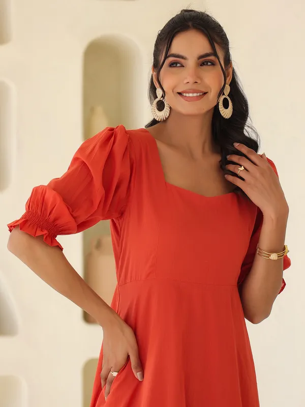 Orange_Pure_Cotton_Pure_Cotton_Solid_A_Line_Dress_For_Women