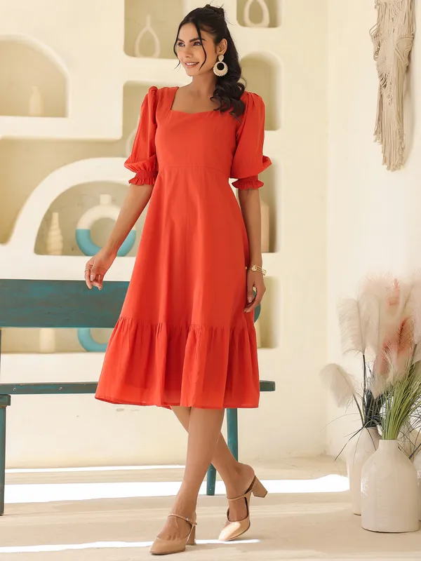 Orange_Pure_Cotton_Pure_Cotton_Solid_A_Line_Dress_For_Women