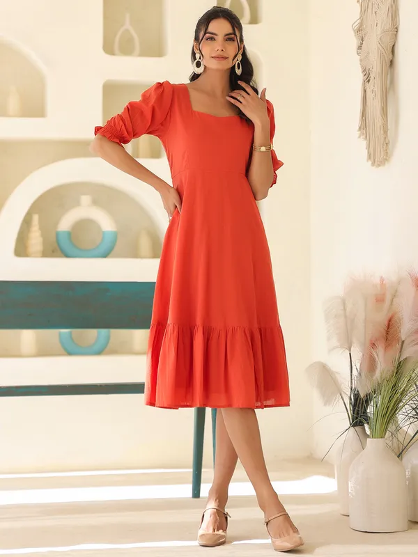 Orange_Pure_Cotton_Pure_Cotton_Solid_A_Line_Dress_For_Women