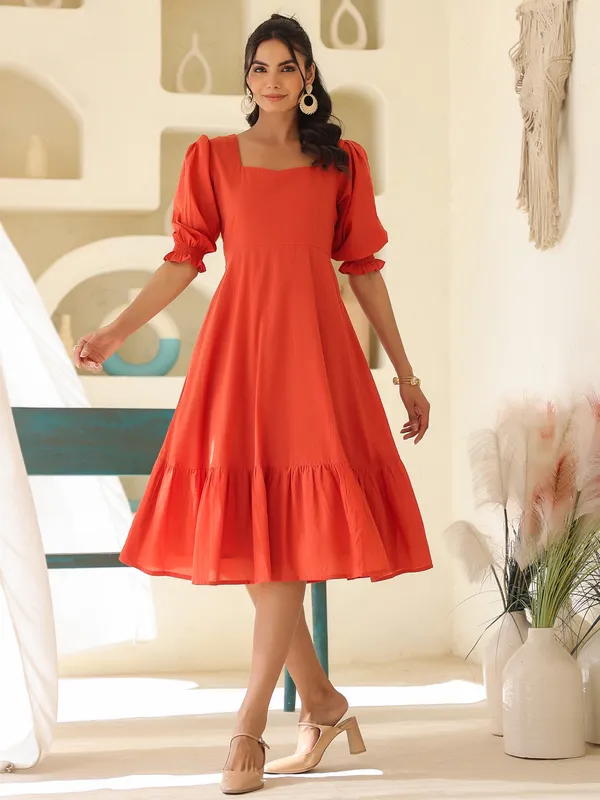 Orange_Pure_Cotton_Pure_Cotton_Solid_A_Line_Dress_For_Women