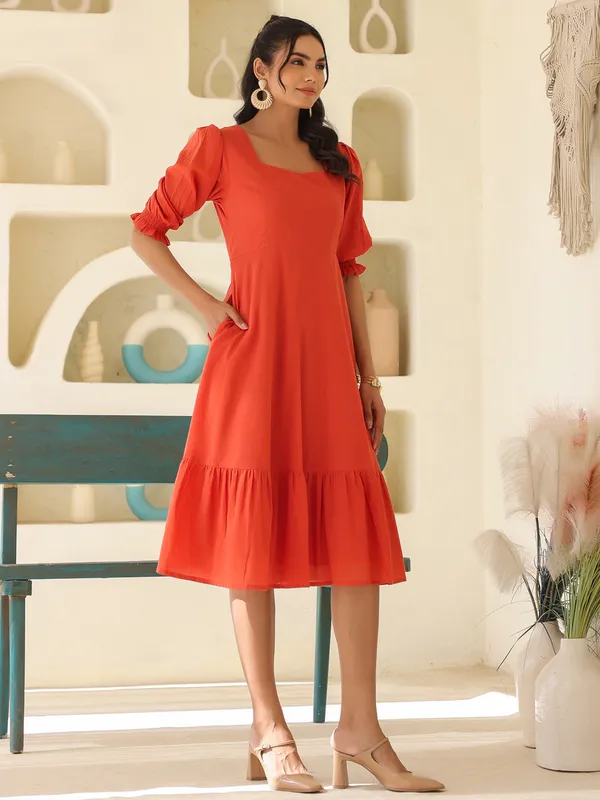 Orange_Pure_Cotton_Pure_Cotton_Solid_A_Line_Dress_For_Women
