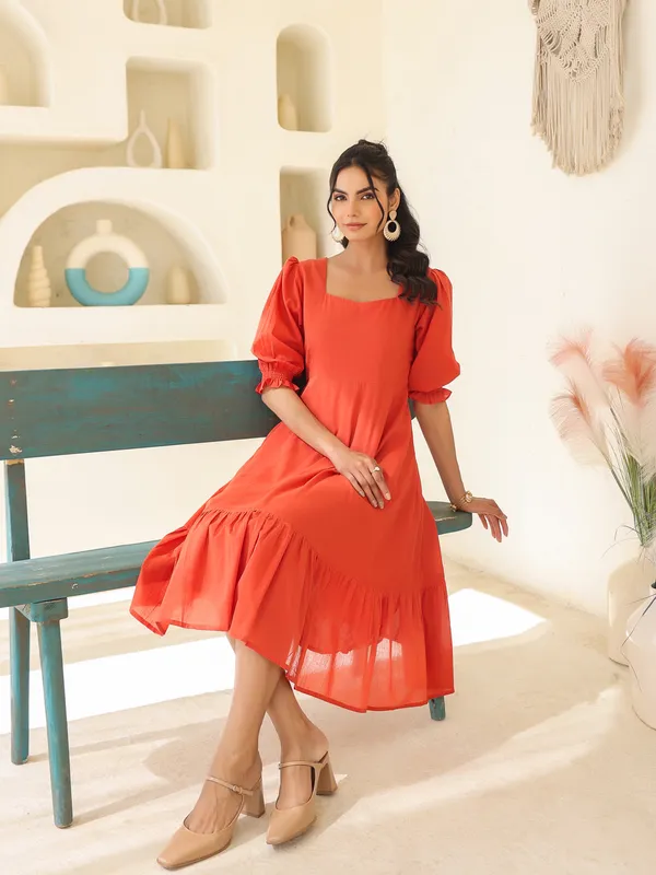 Orange_Pure_Cotton_Pure_Cotton_Solid_A_Line_Dress_For_Women