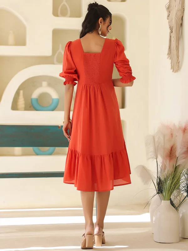 Orange_Pure_Cotton_Pure_Cotton_Solid_A_Line_Dress_For_Women