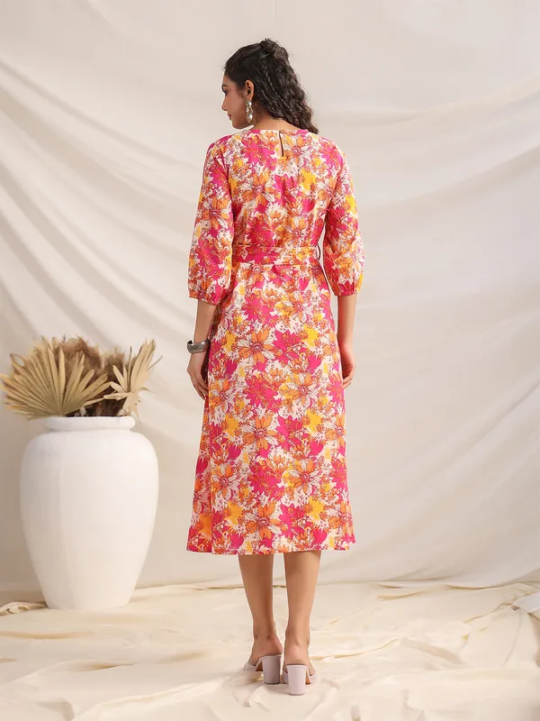 Multicolor_Cotton_Blend_Midi_Dress_With_Belt_For_Women