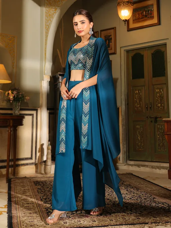 Blue_Cotton_Blend_Embroidered_Crop_Top_With_Palazzo_&_Cape_Set_For_Women